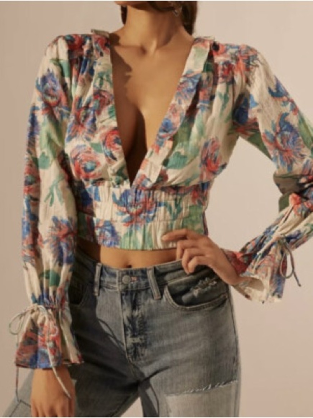 Anthropologie Floral Crop Top Small - Picture 2 of 9